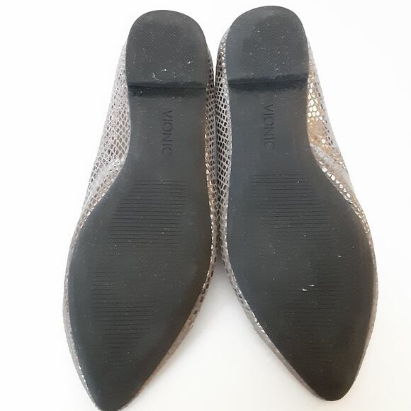 Vionic Caballo Snakeskin Pointed Toe Flats Gold Metallic Natural Womens 7.5 - Picture 11 of 12